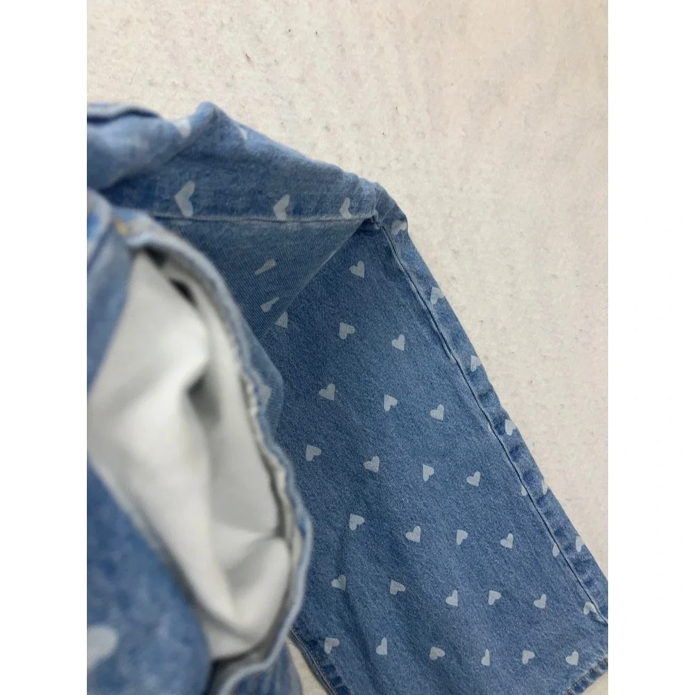Old Navy Baggy Wide Leg Jeans Kids 14 Blue Heart Print High Rise Denim
